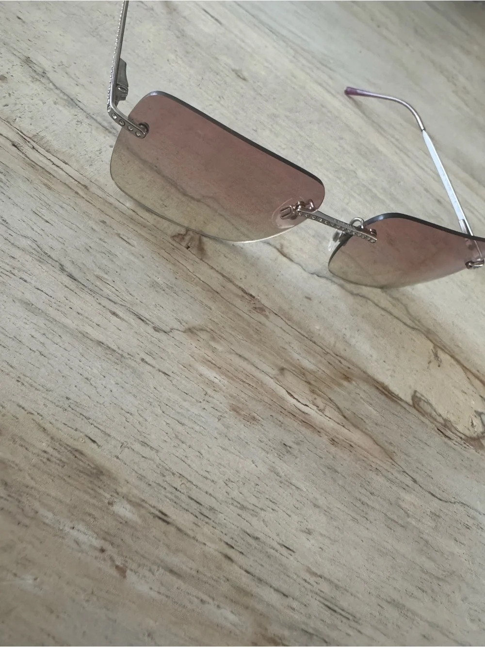 Chanel Rhinestone Accent Rimless Sunglasses - Pink Gradient Lenses